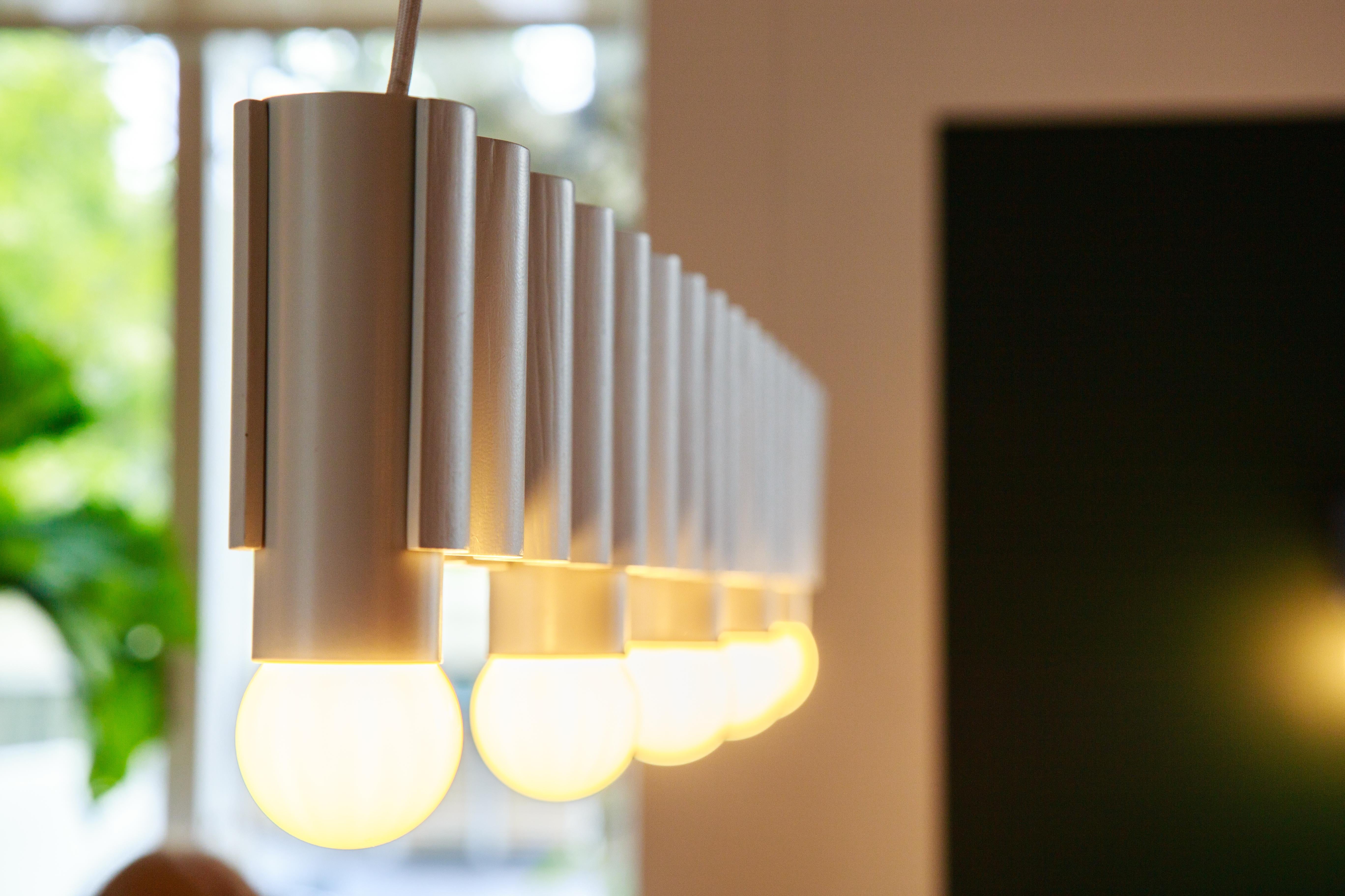 Aluminum Linear Corrugation Pendant Light '5 Bulbs' in Off-White For Sale