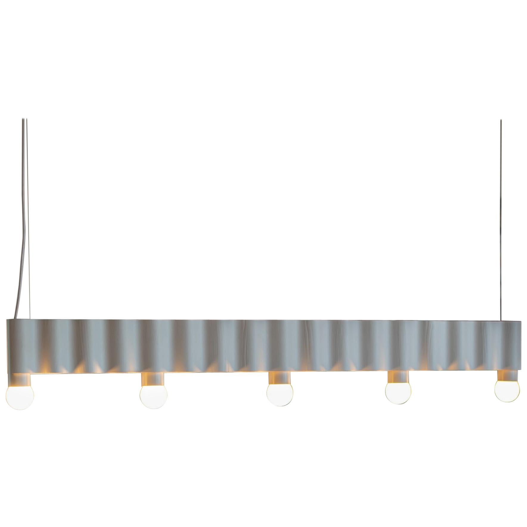 Linear Corrugation Pendant Light '5 Bulbs' in Off-White For Sale