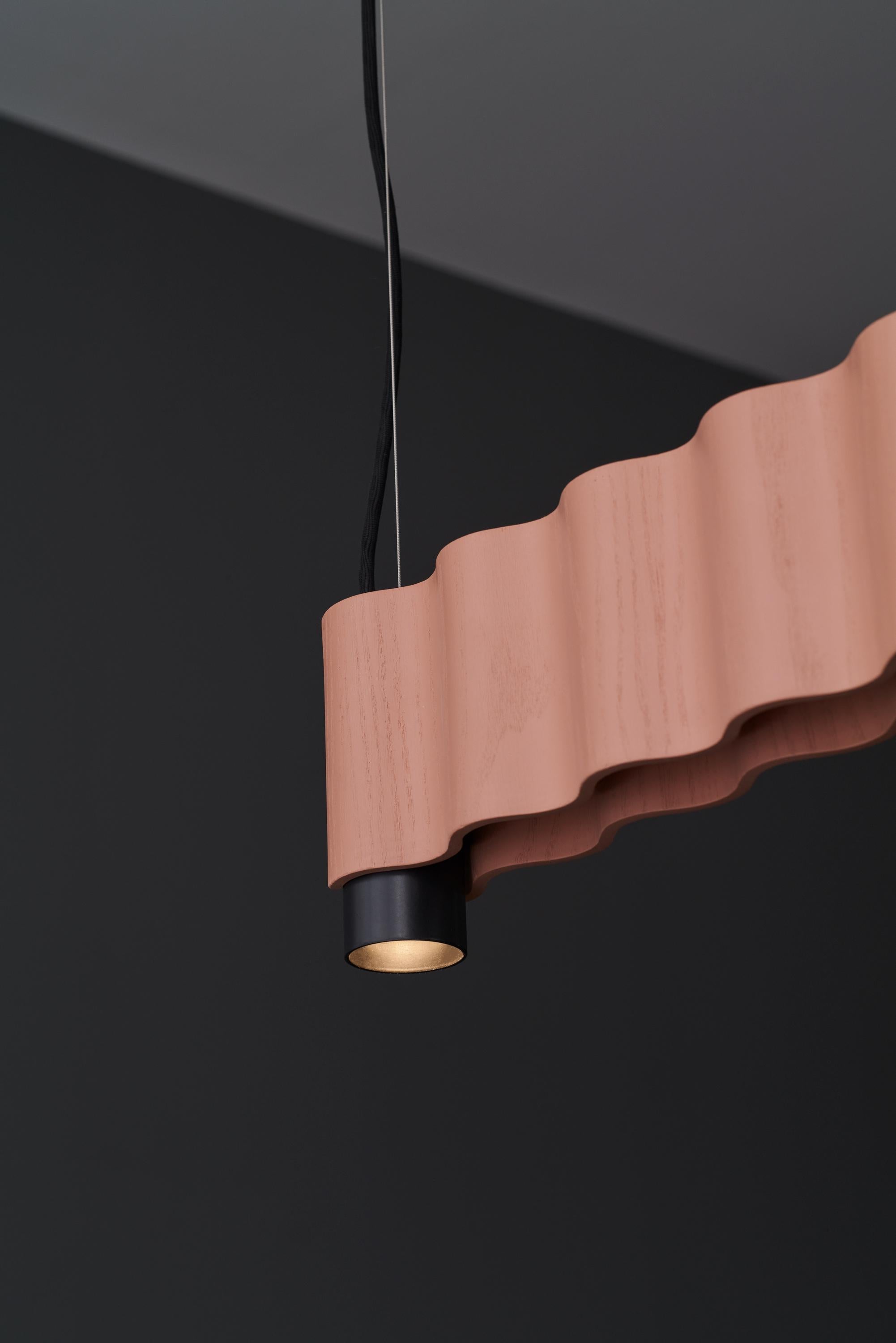 Brushed Linear Corrugation Pendant Light '5 Spots' in Salmon Pink and Black For Sale