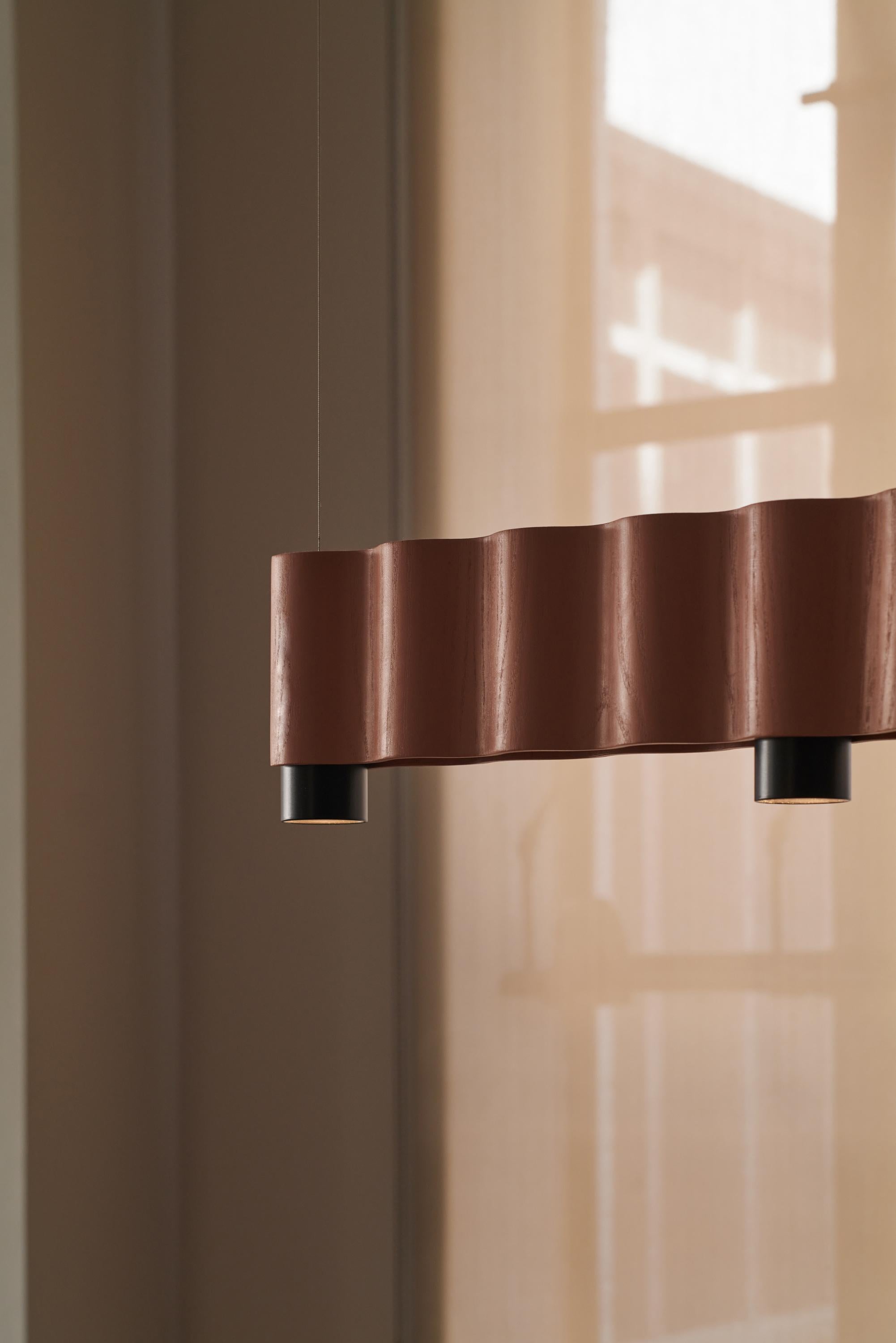 Aluminum Linear Corrugation Pendant Light '5 Spots' in Salmon Pink and Black For Sale