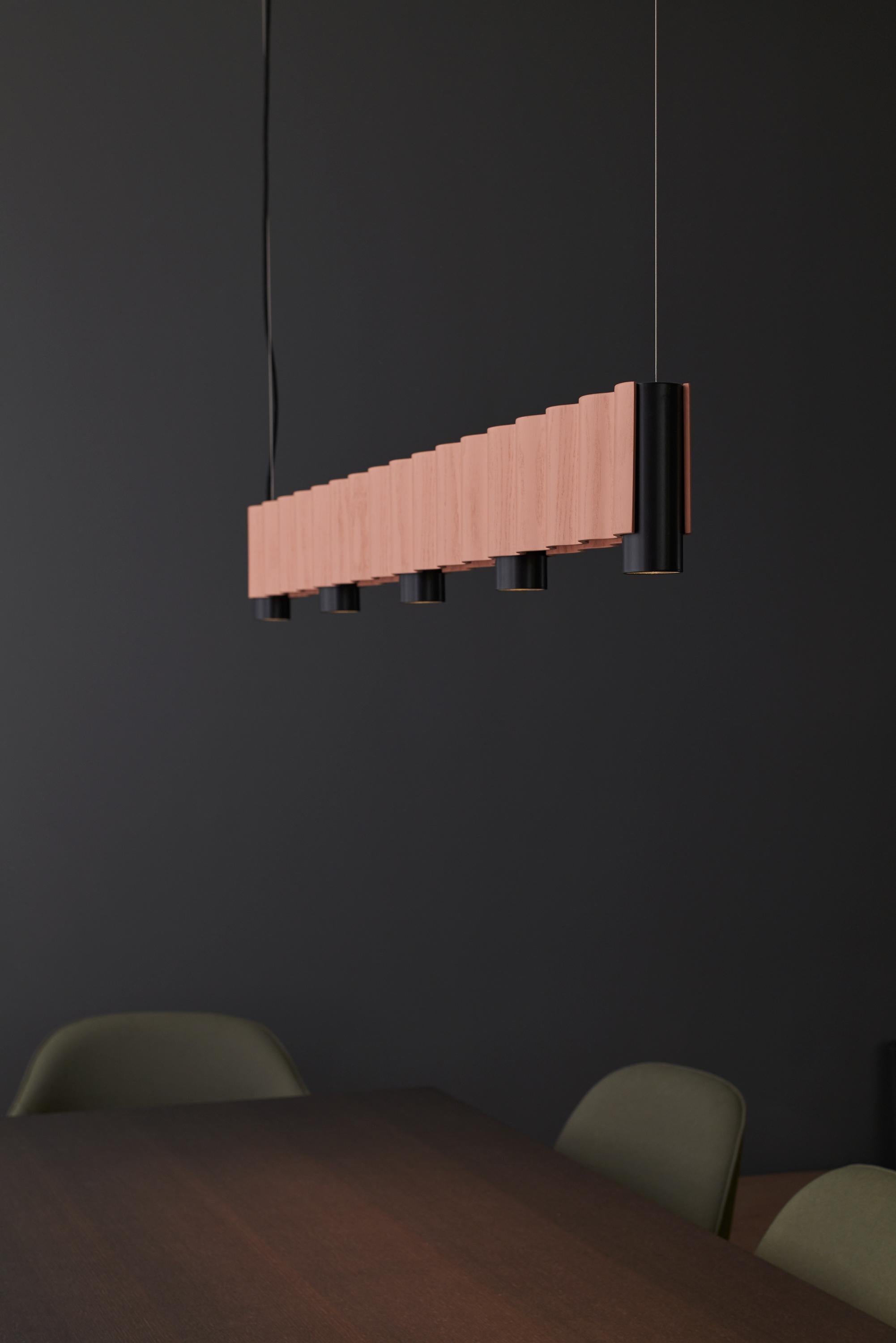 Linear Corrugation Pendant Light '5 Spots' in Salmon Pink and Black For Sale 1
