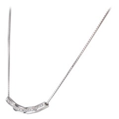 Linear Curved Horizontal Diamond Bar Chain Pendant 18 Karat White Gold Necklace