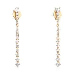 Linear Diamond Graduated 14K (or 18k upon request) Yellow Gold Drop Earrings