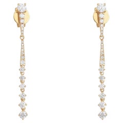 Linear Diamond Graduated 14K (or 18k upon request) Yellow Gold Drop Earrings