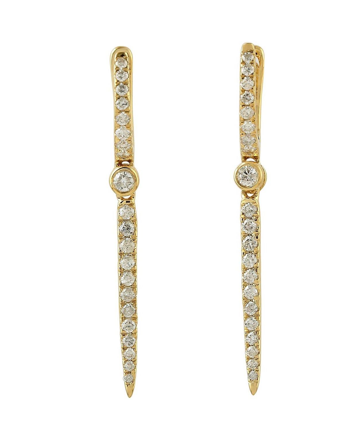 Handcrafted from 14-karat gold, these beautiful linear hoop drop earrings are set with .49 carats of sparkling diamonds. Also available in white gold & rose gold.

FOLLOW  MEGHNA JEWELS storefront to view the latest collection & exclusive pieces. 