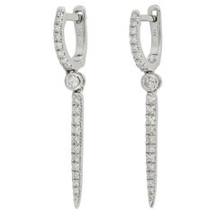 Linear Hoop Diamond 14 Karat White Gold Earrings