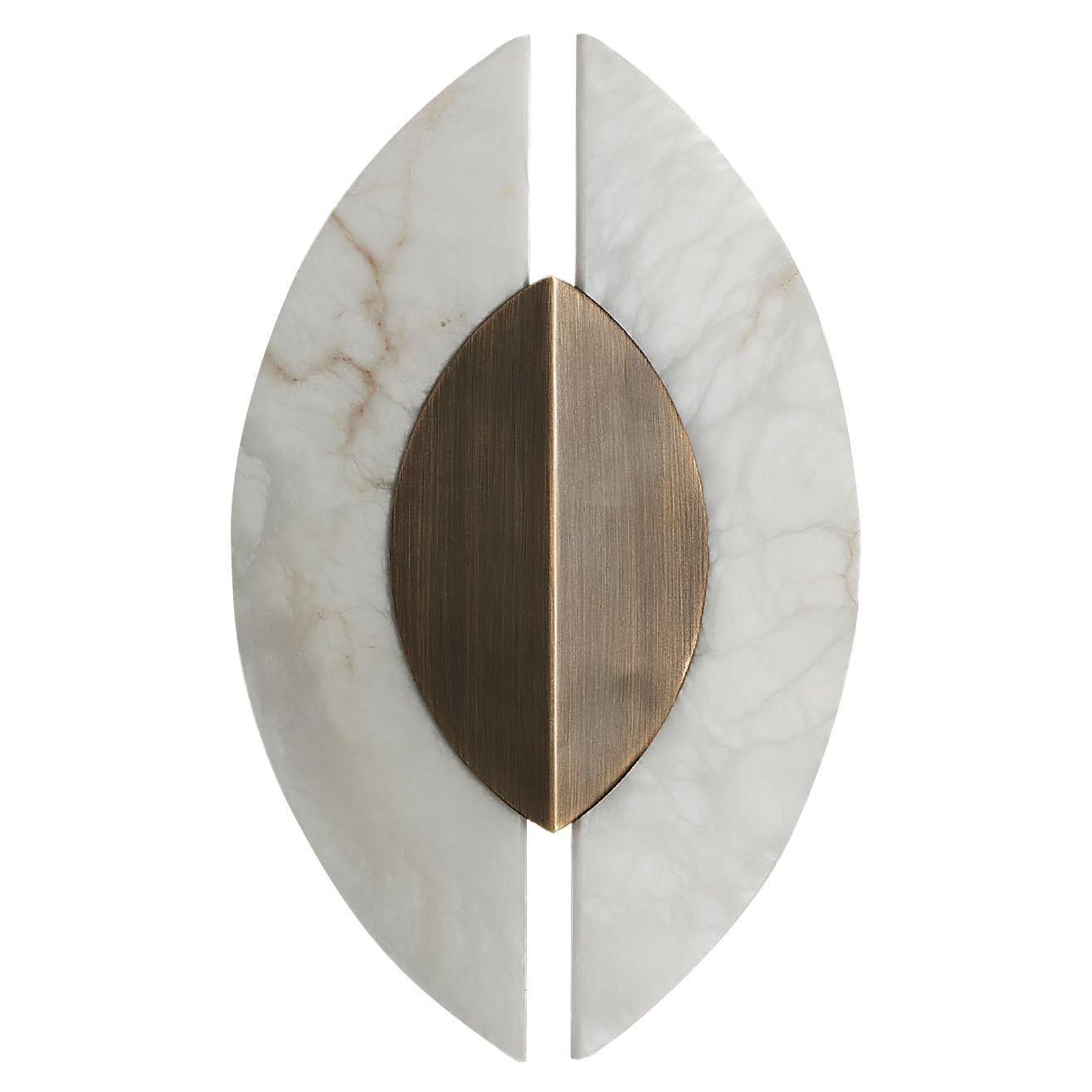 Linear Italian Alabaster Wall Sconce "Shield", Brushed Bronze For Sale