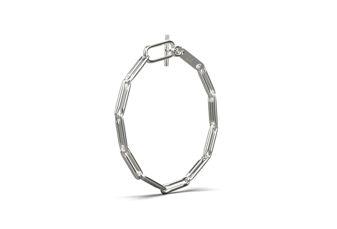 Women's or Men's Linear Link Chain Bracelet, 18k White Gold For Sale
