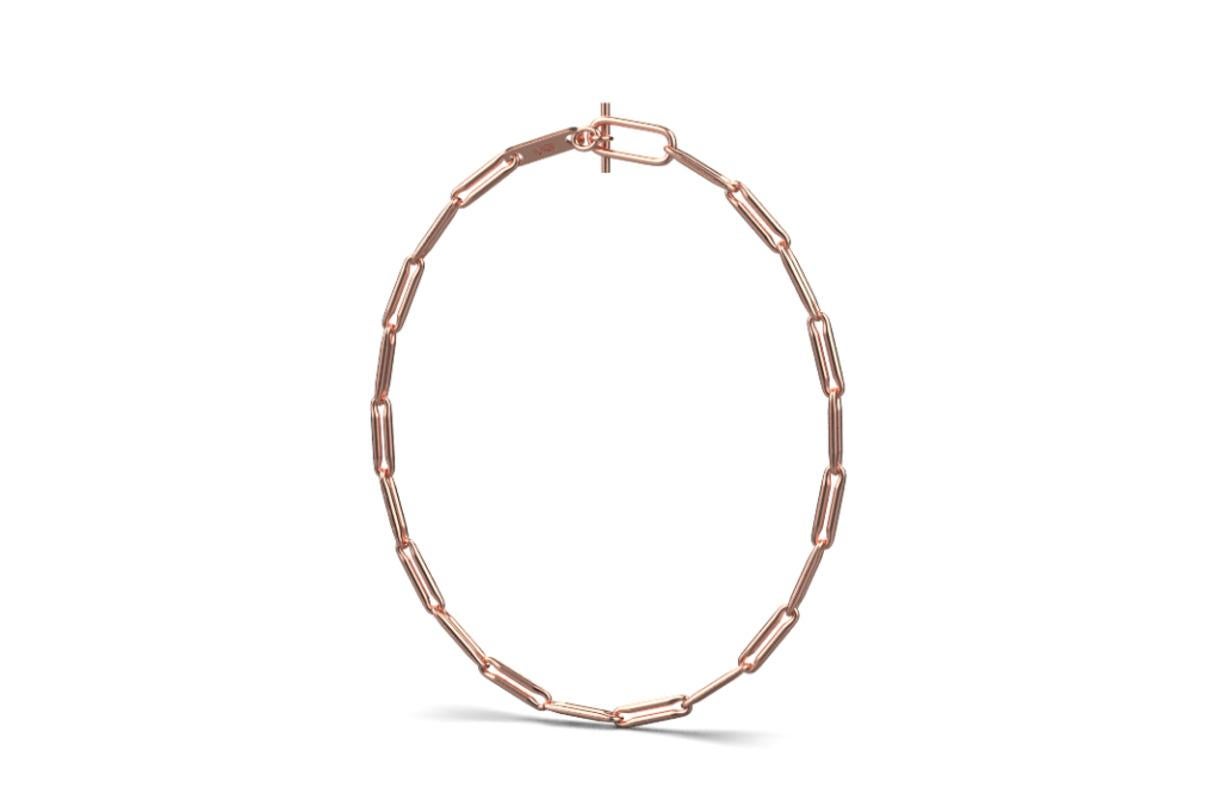 Modern Linear Link Chain Necklace, 18K Rose Gold For Sale