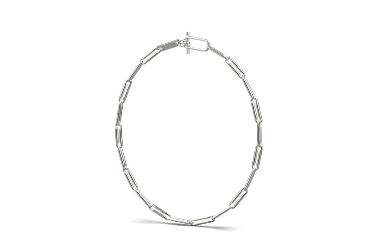 Modern Linear Link Chain Necklace, Sterling Silver For Sale