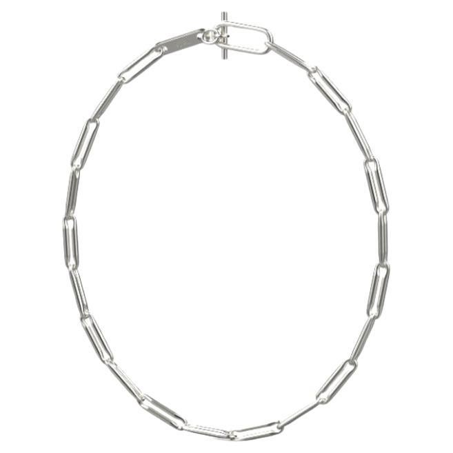 Linear Link Chain Necklace, Sterling Silver For Sale