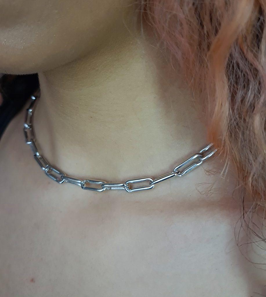 Linear Link Curved Necklace, Sterling Silver For Sale 1