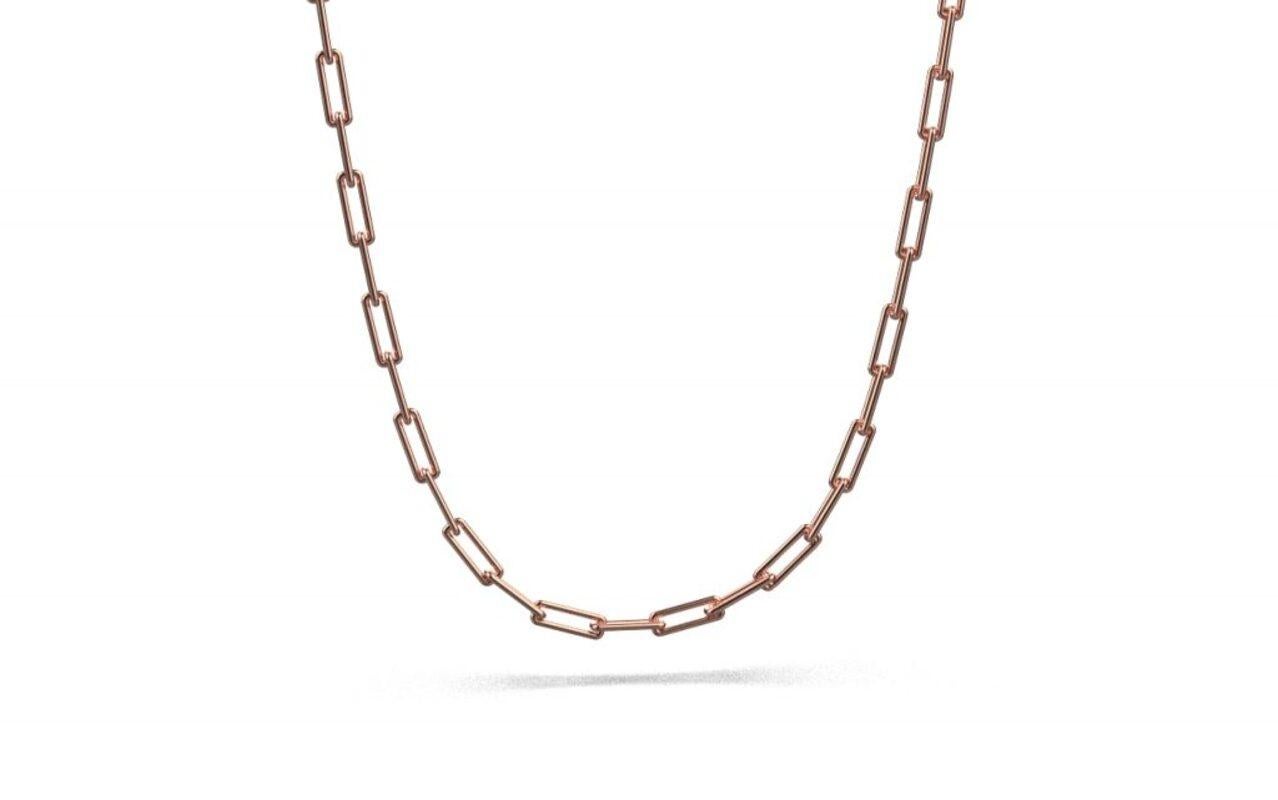 Women's or Men's Linear Link Necklace, 18K Rose Gold For Sale