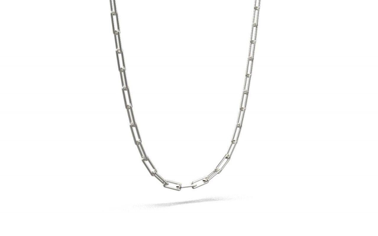 Modern Linear Link Necklace, 18K White Gold For Sale