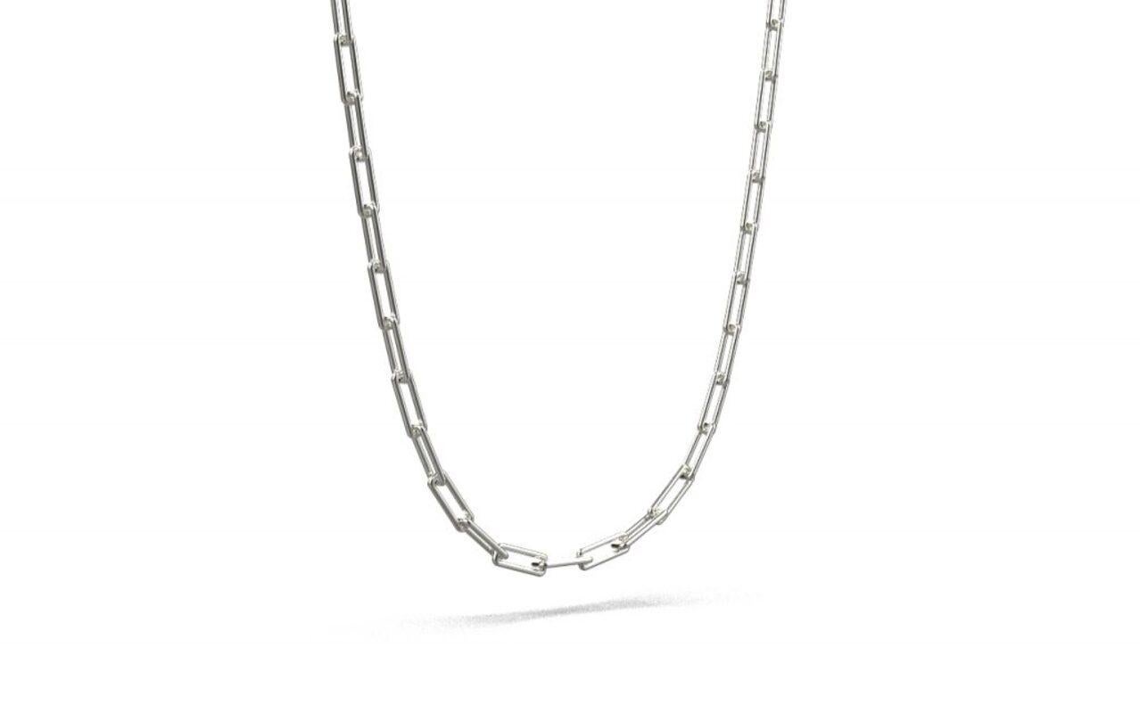 Women's or Men's Linear Link Necklace, 18K White Gold For Sale