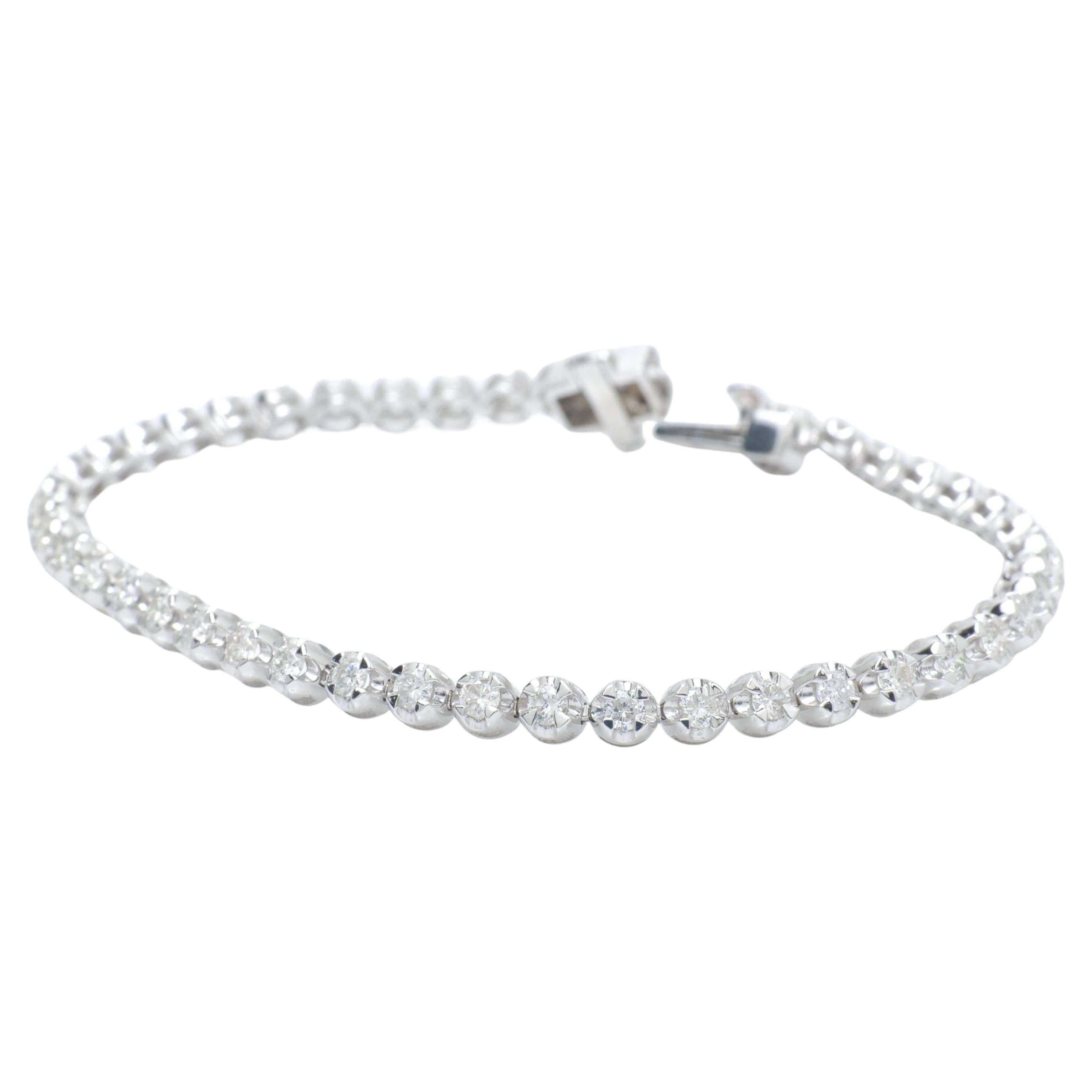 Linear Natural Diamond Tennis Stacking Bracelet in 14K Solid Gold (Certified) For Sale