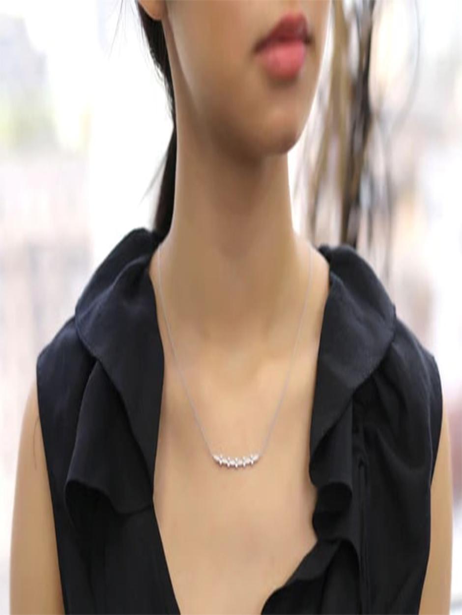 Linear Pave Ball Diamond Line Necklace Pendant In New Condition For Sale In Los Angeles, CA
