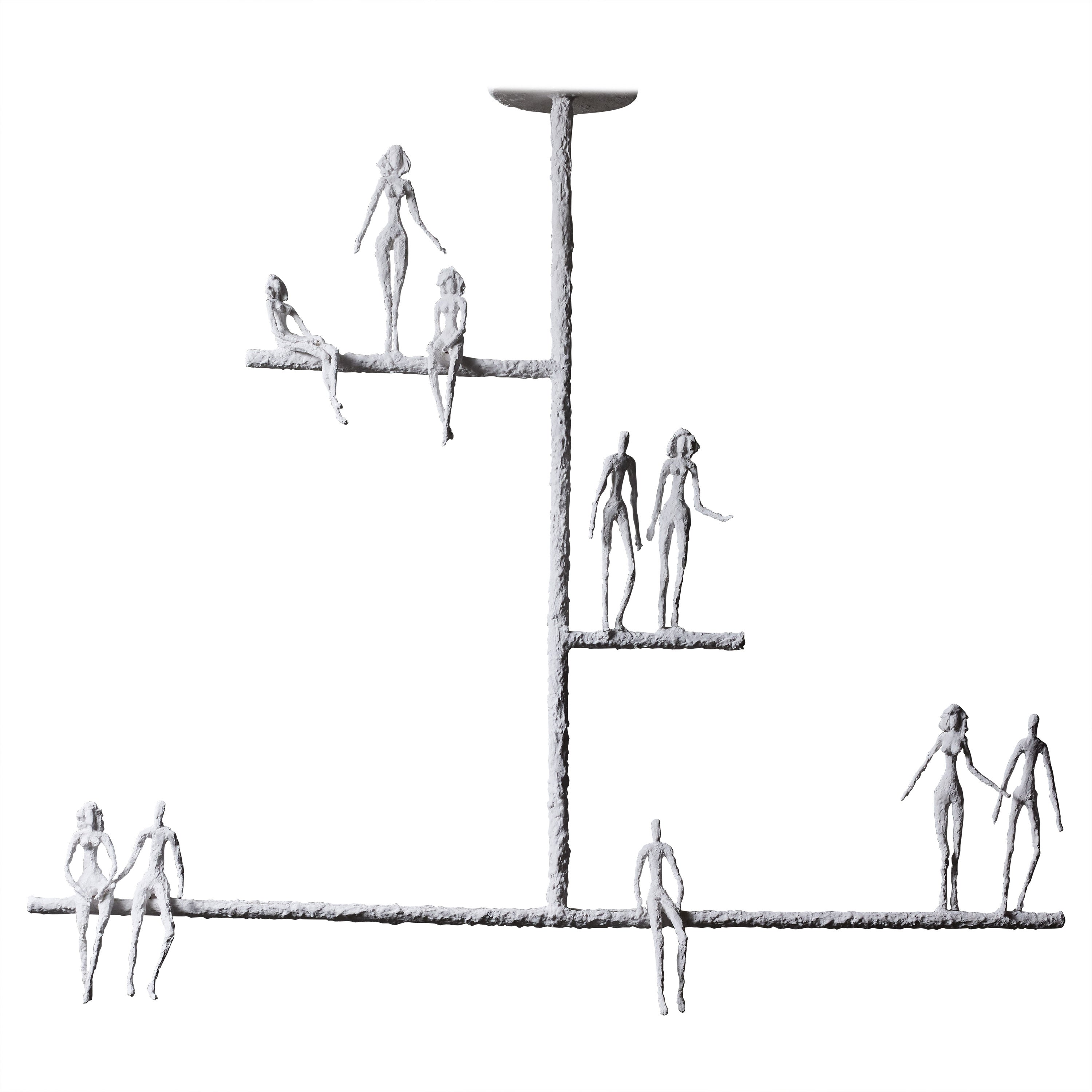 Linear Plaster Chandelier with Characters by Glustin Luminaires