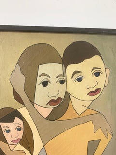Linear Portrait Painting by Peter Paul Sakowski, Titled "Arm in Arm", D. 1960