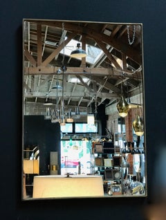 Linear Rectangular Brass Frame Mirror, Italy, 1950s