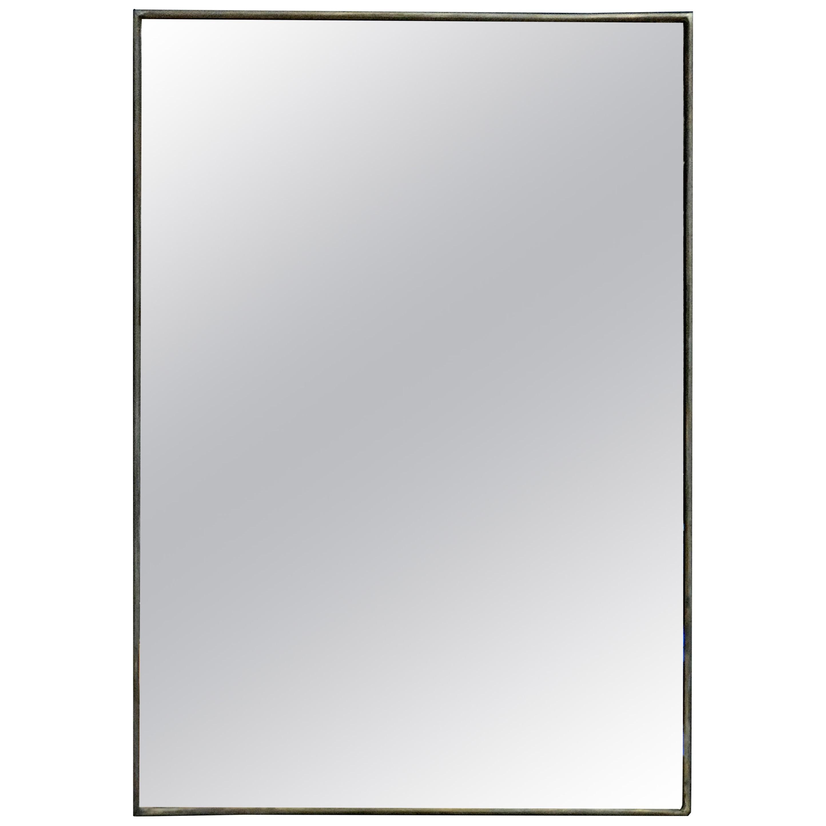 Linear Rectangular Brass Frame Mirror, Italy, 1950s