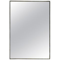 Linear Rectangular Brass Frame Mirror, Italy, 1950s