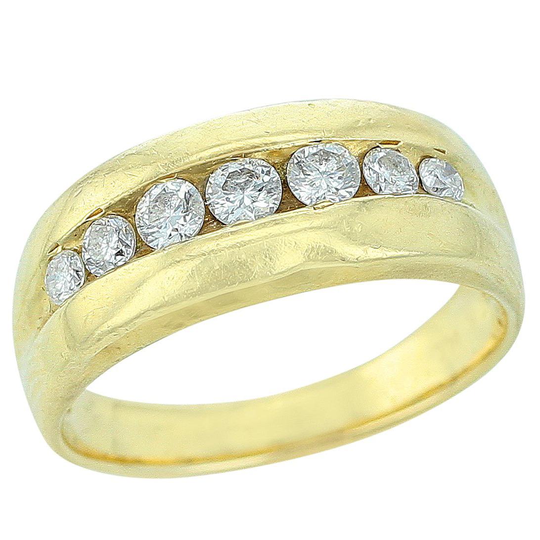 Linear Round Cut White Diamond Ring in Yellow Gold