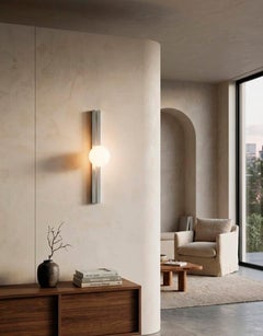 Linear Sculptural Sconce / Handcrafted Metal Wall Lamp with Glass Sphere