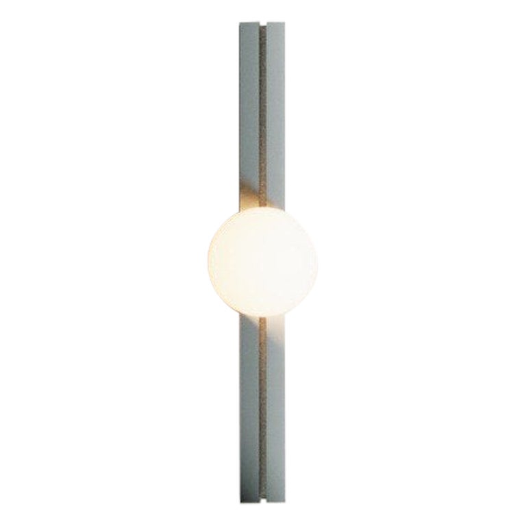 Linear Sculptural Sconce / Handcrafted Metal Wall Lamp with Glass Sphere For Sale