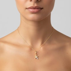 Collier pendentif en or jaune 14K (ou 18k sur demande) avec diamant en étoile linéaire