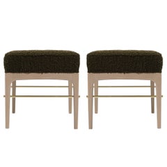 Leinenhocker aus weißer Eiche Serie 18