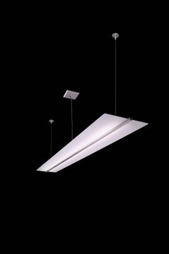 Linear Streamlined Moderne Style Glass Pendant with Machined Aluminium