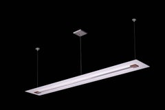 Linear Streamlined Moderne Style Glass Pendant with Wood Details