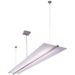 Linear Streamlined Moderne Style Glass Pendant with Machined Aluminium