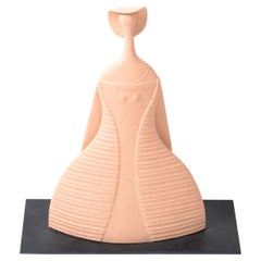 Lineasette Italy Ceramic Lady Hat Figurative Sculpture Slate Base