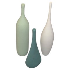 Lineasette Italy Ceramic Pottery Wheat Vases Mint Green White Vintage Set of 3