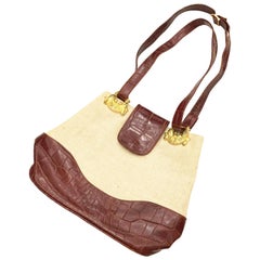 Linen Alligator Trim Shoulder Bag, 1990s