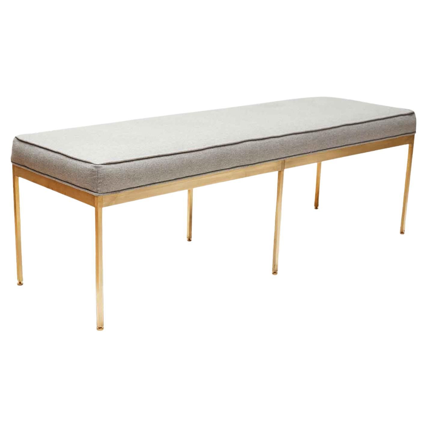 Mid-Century Modern Linen and Brass Paul Bench by Lawson-Fenning