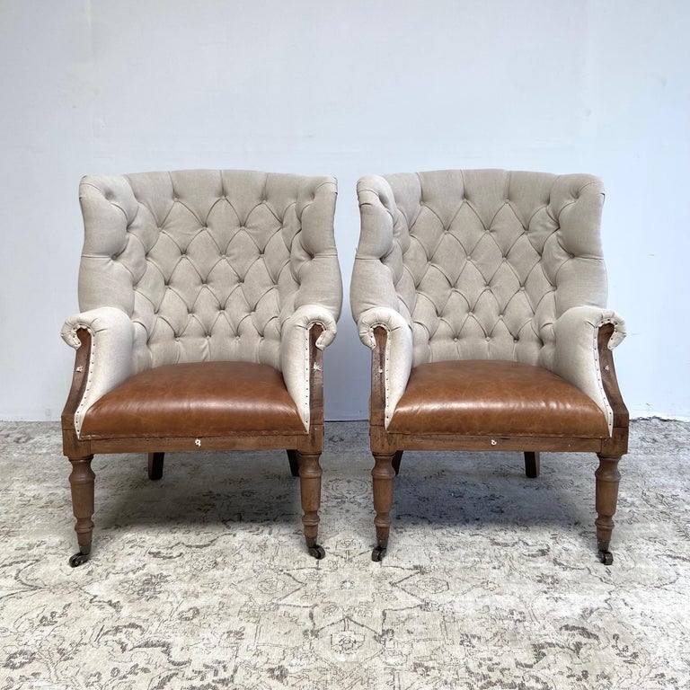 Linen and Leather Deconstructed Wing Back Chair with Caster Wheels at  1stDibs | deconstructed chair, wingback chair with wheels, deconstructed wingback  chair