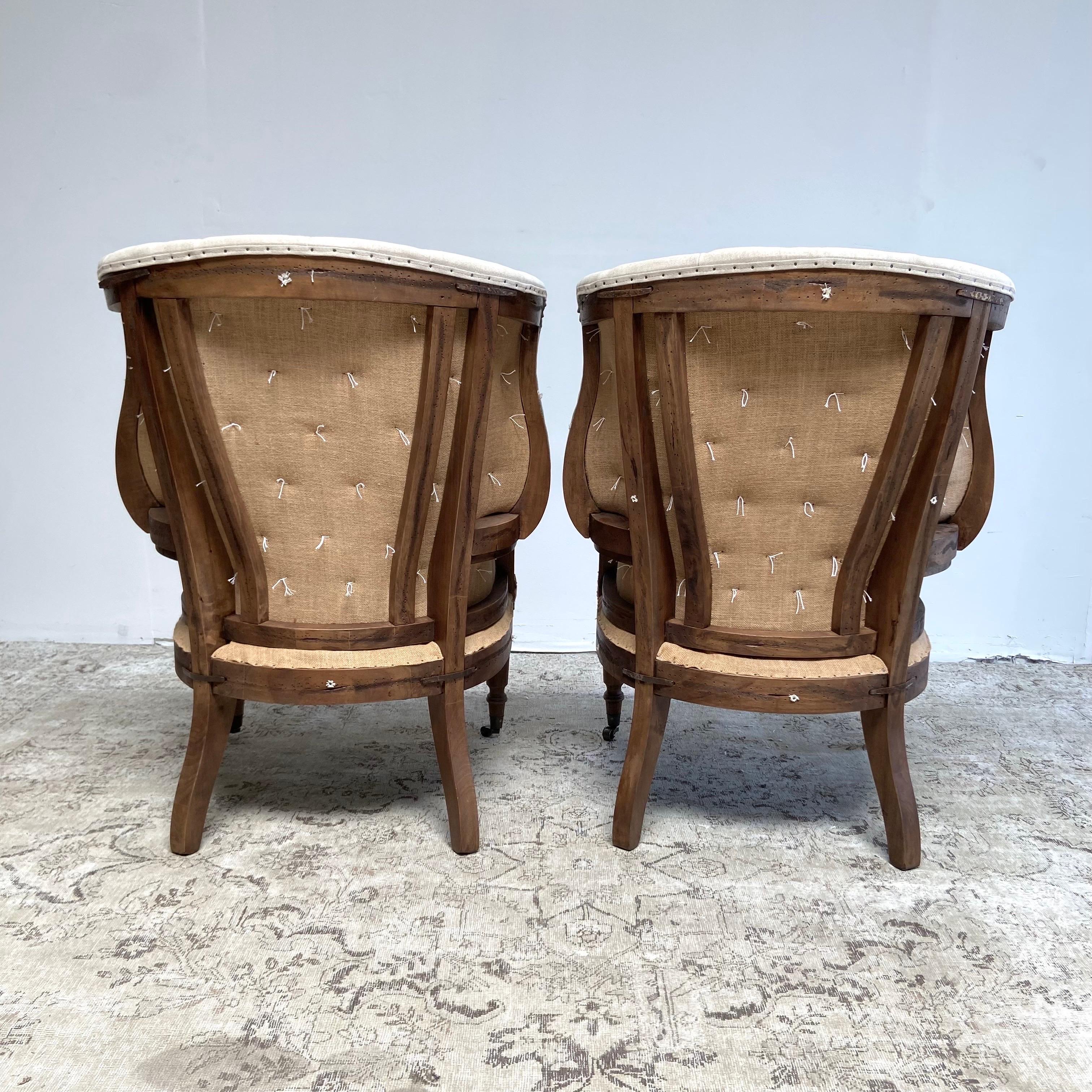 Linen and Leather Deconstructed Wing Back Chair with Caster Wheels In New Condition In Brea, CA