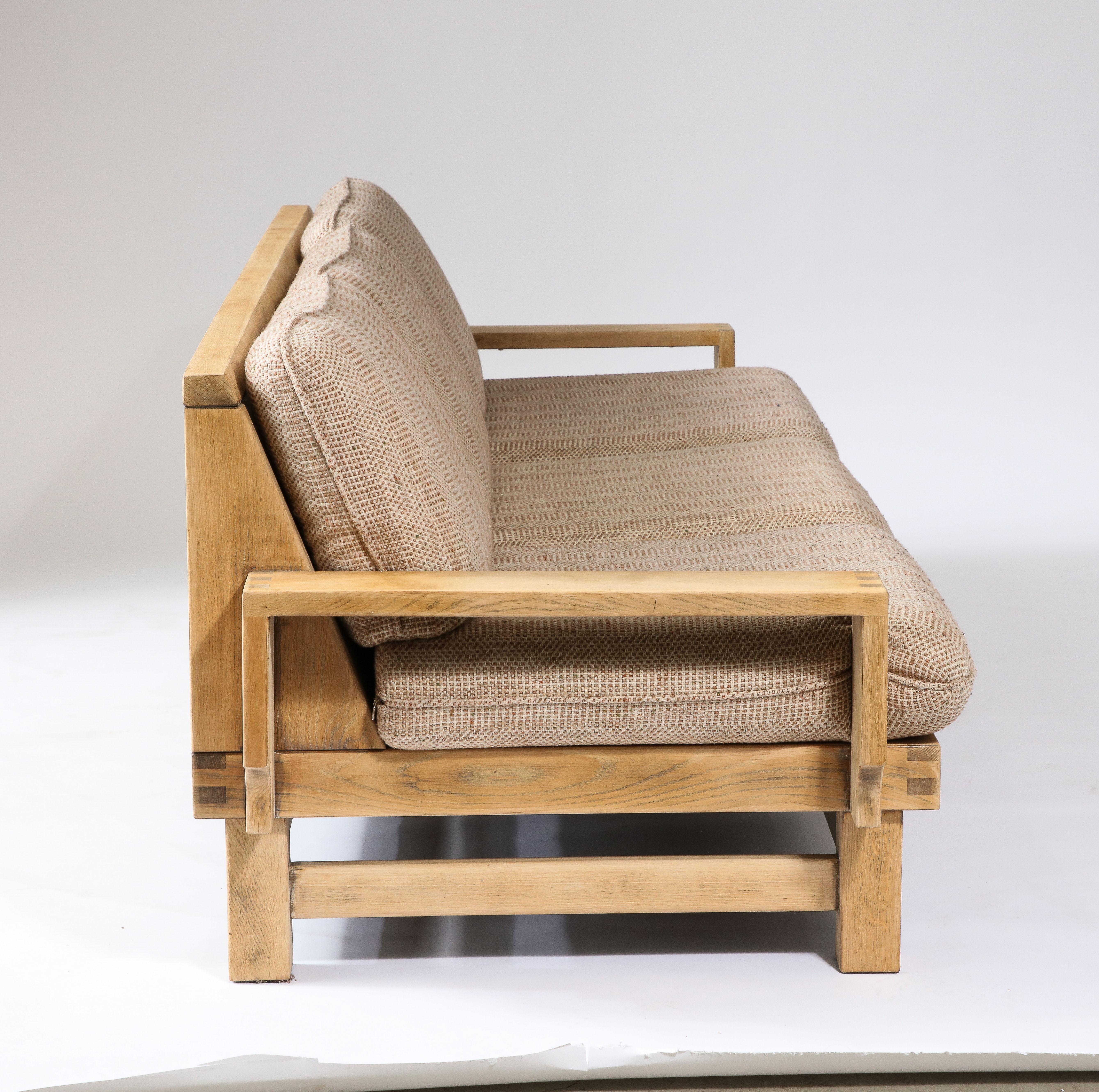 Dutch Linen and Oak Constructivist Sofa, The Netherlands, c. 1960