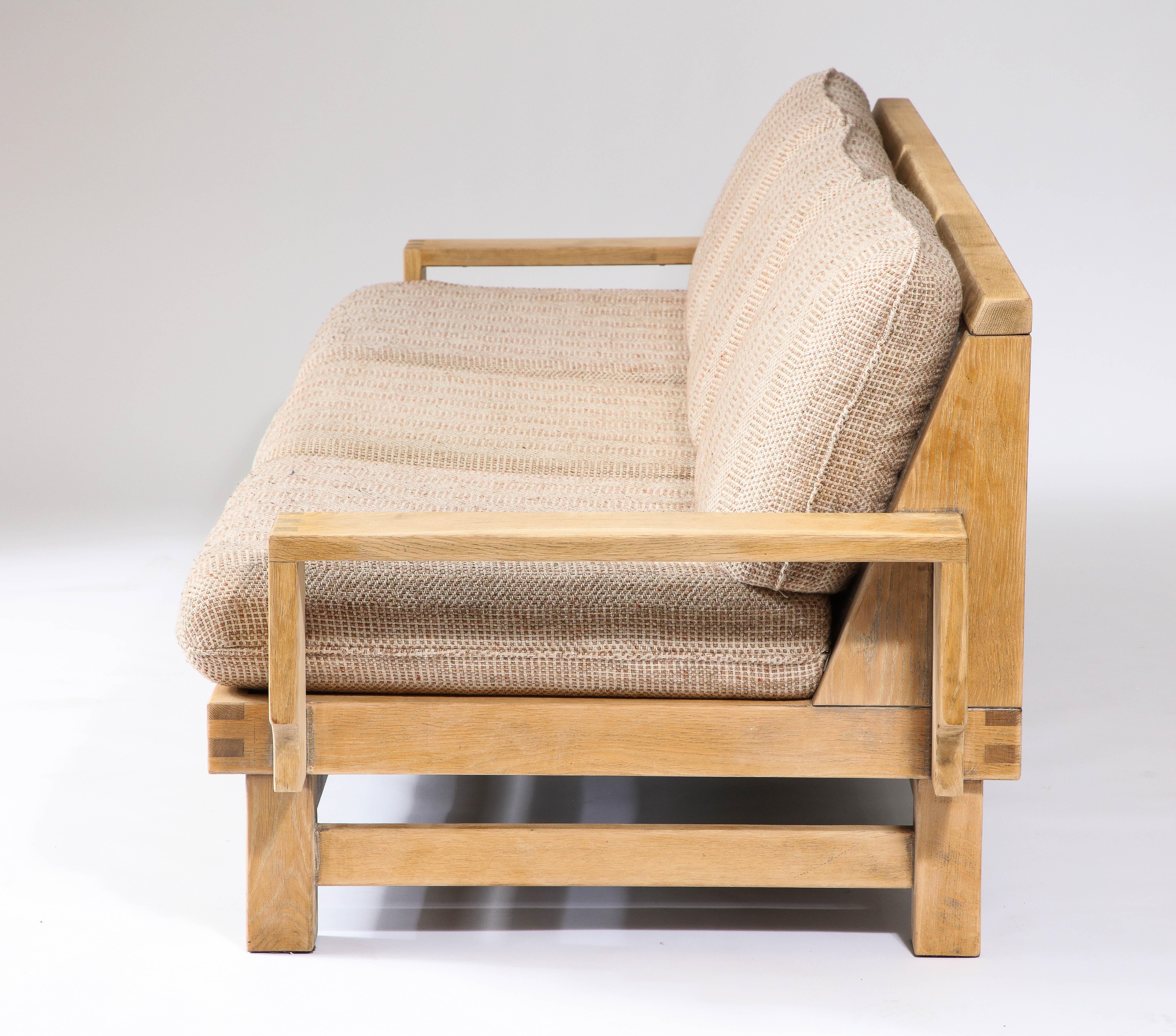 Mid-20th Century Linen and Oak Constructivist Sofa, The Netherlands, c. 1960