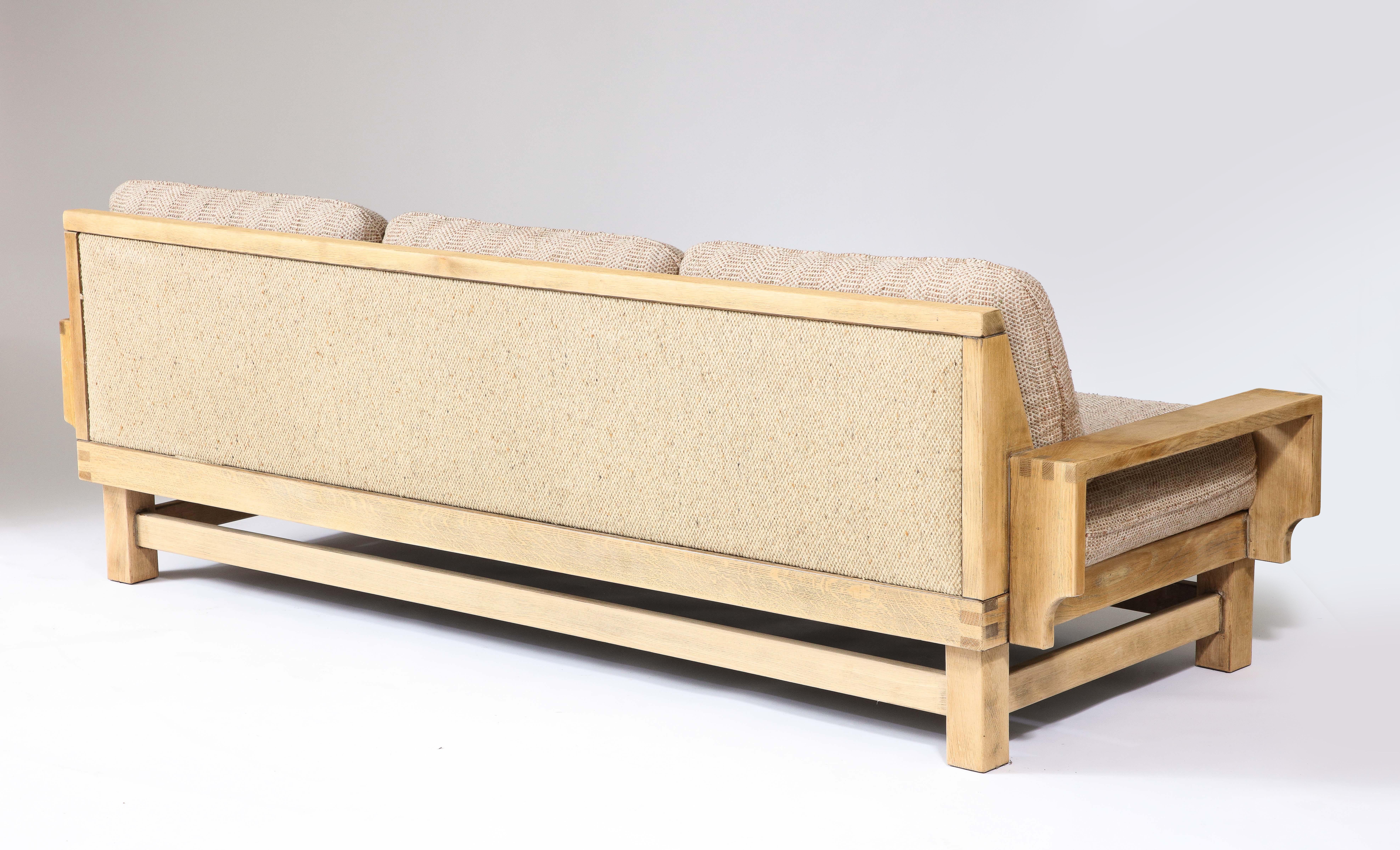 Fabric Linen and Oak Constructivist Sofa, The Netherlands, c. 1960