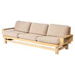 Linen and Oak Constructivist Sofa, The Netherlands, c. 1960