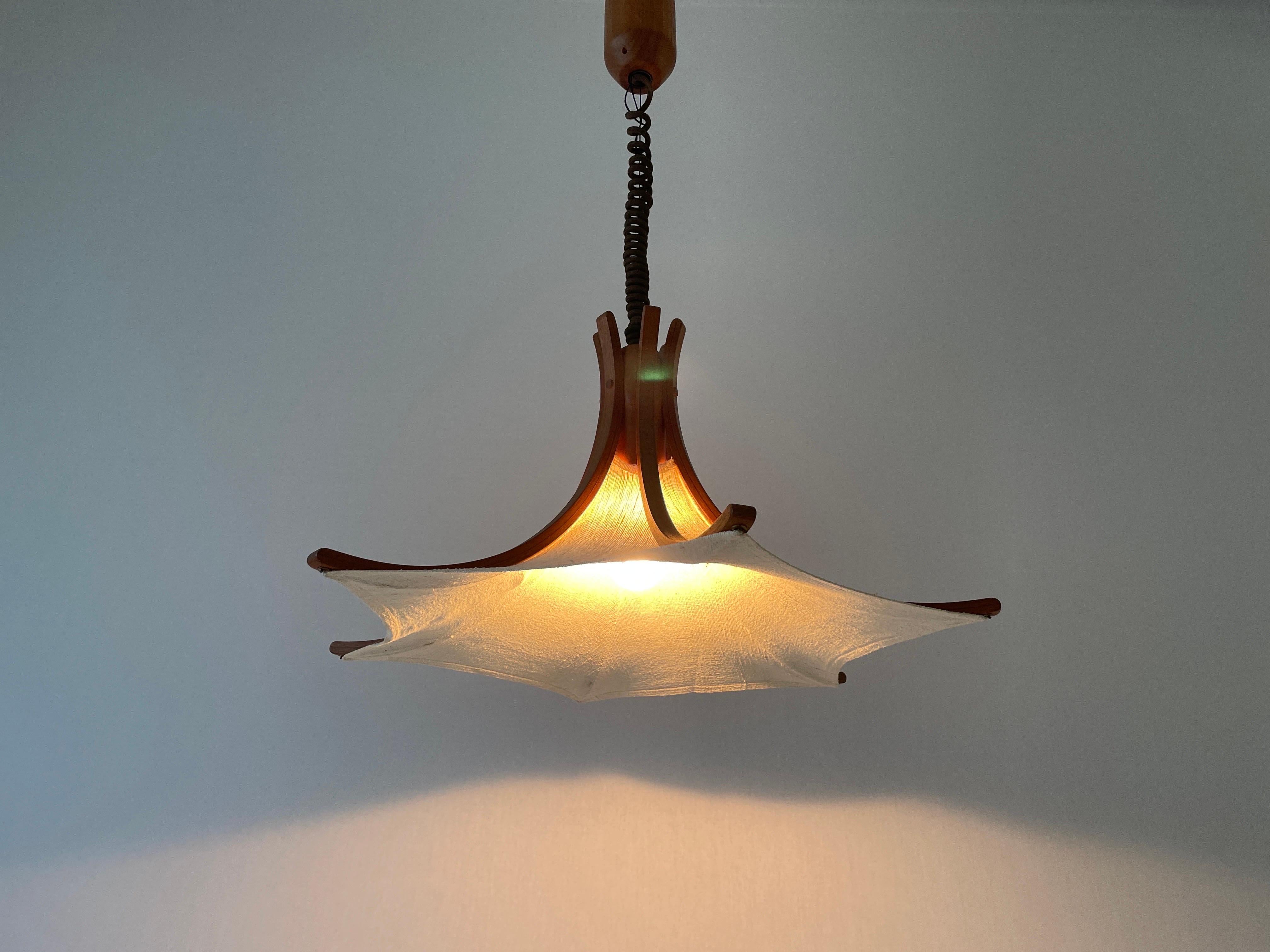 Linen and Wood Adjustable Height Pendant Lamp by Domus, 1980s, Italy For Sale 10