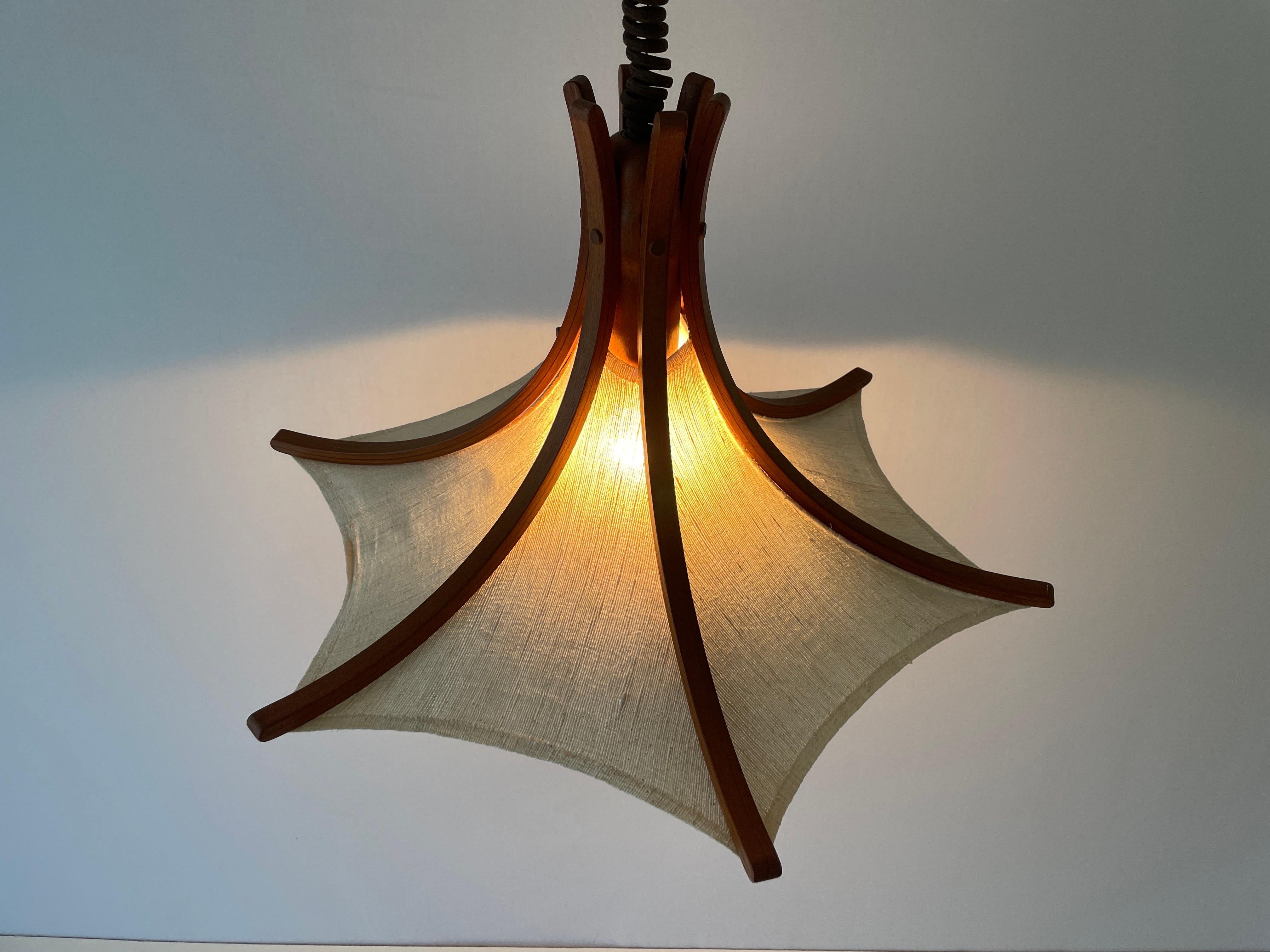 Linen and Wood Adjustable Height Pendant Lamp by Domus, 1980s, Italy For Sale 11