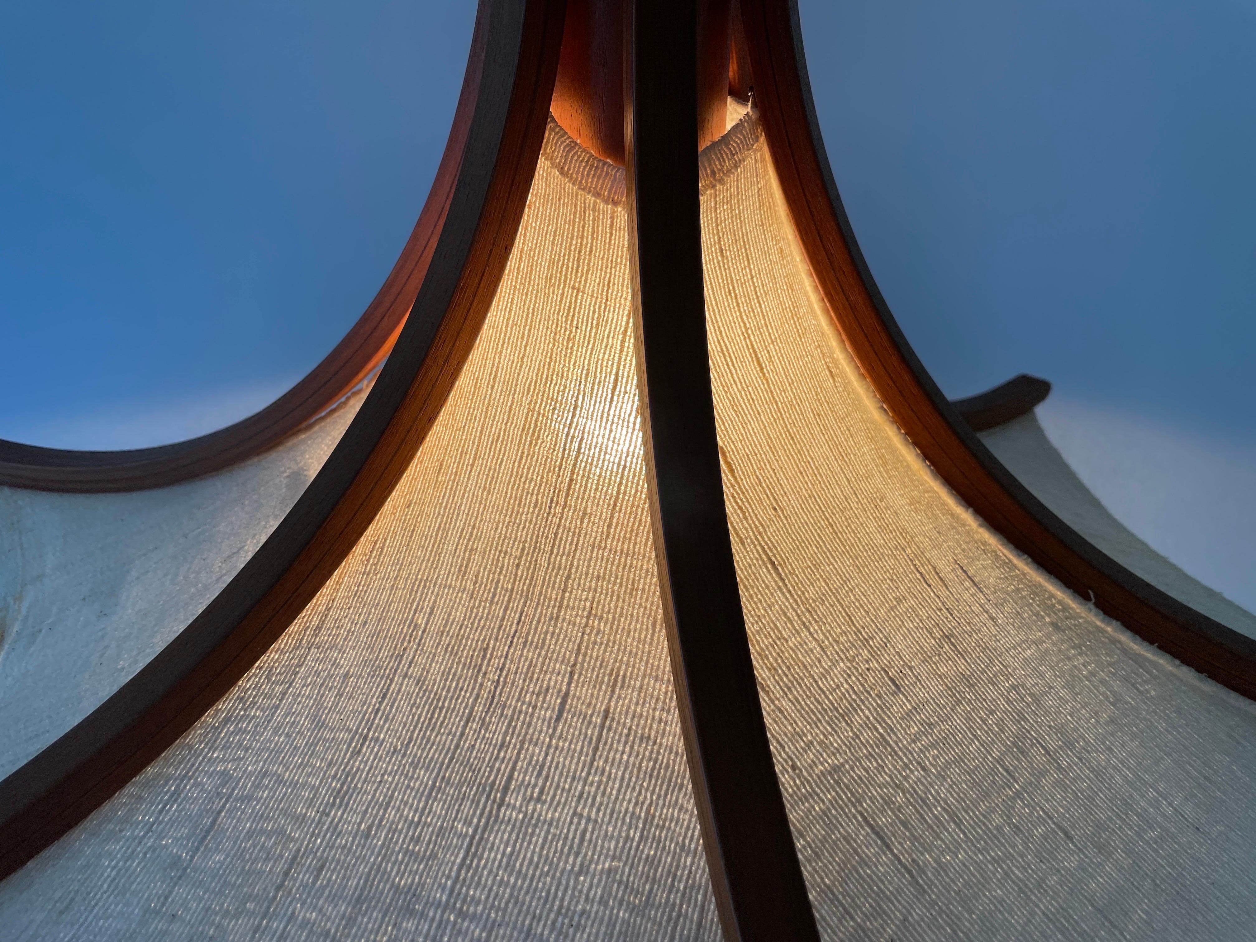 Linen and Wood Adjustable Height Pendant Lamp by Domus, 1980s, Italy For Sale 12