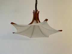 Linen and Wood Adjustable Height Pendant Lamp by Domus, 1980s, Italy