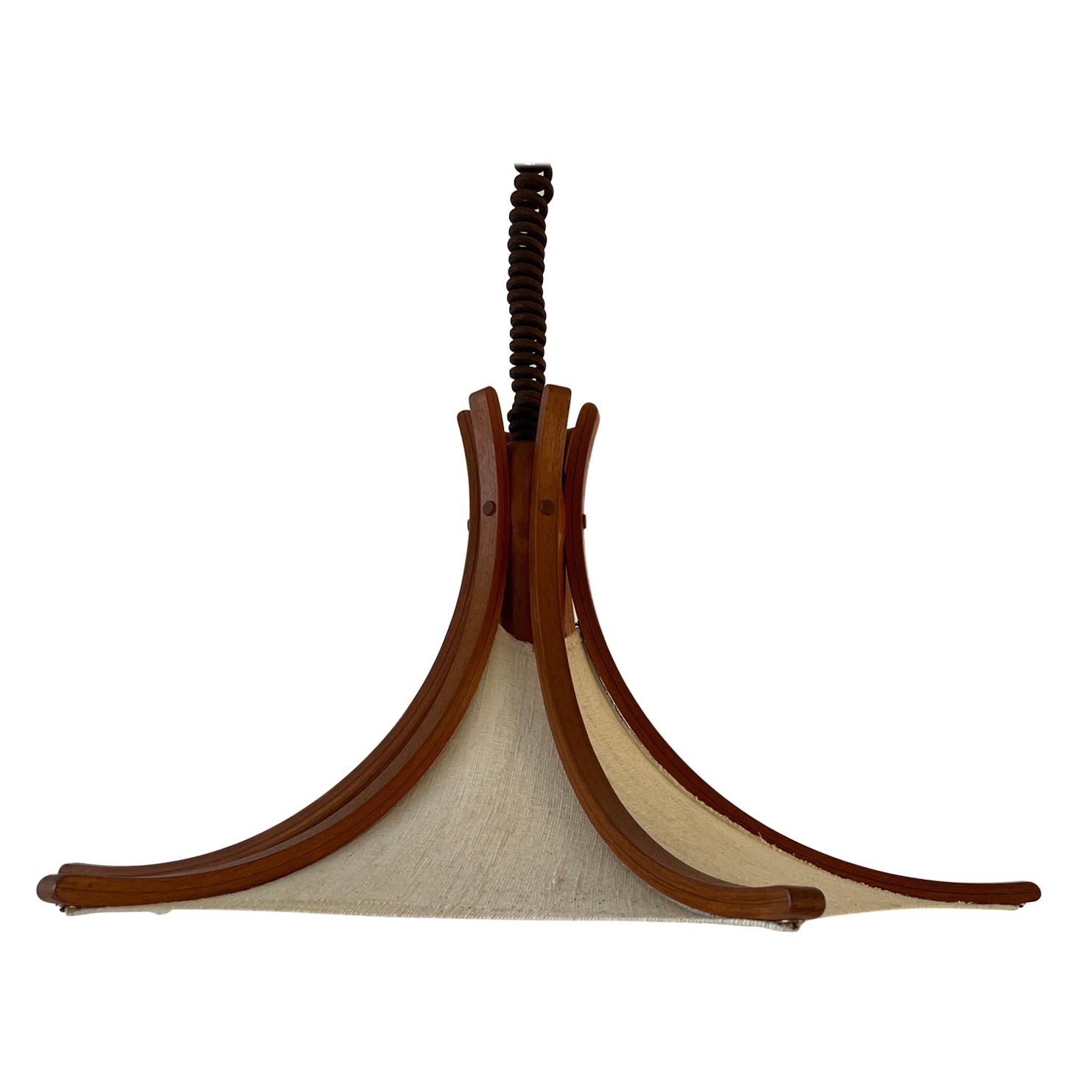 Linen and Wood Adjustable Height Pendant Lamp by Domus, 1980s, Italy