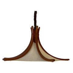 Linen and Wood Adjustable Height Pendant Lamp by Domus, 1980s, Italy